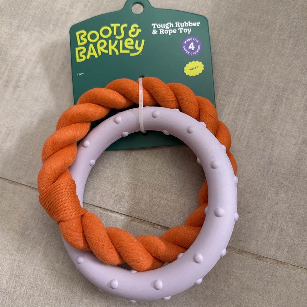 Boots & Barkley Donut Dog Tug Toy Rope Rings 2 Pack Super Chewer Puppy Orange